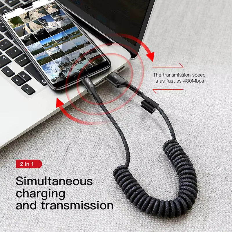 Baseus USB-C Schnellladekabel mit Teleskop-Federfunktion für Samsung und Xiaomi in Schwarz - Bild 4