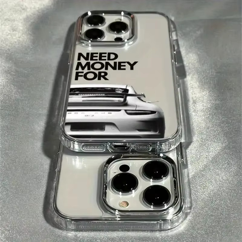 Stoßfeste iPhone Handyhülle mit Sportwagen-Druck und klarem Linsenrahmen, transparent - Bild 2