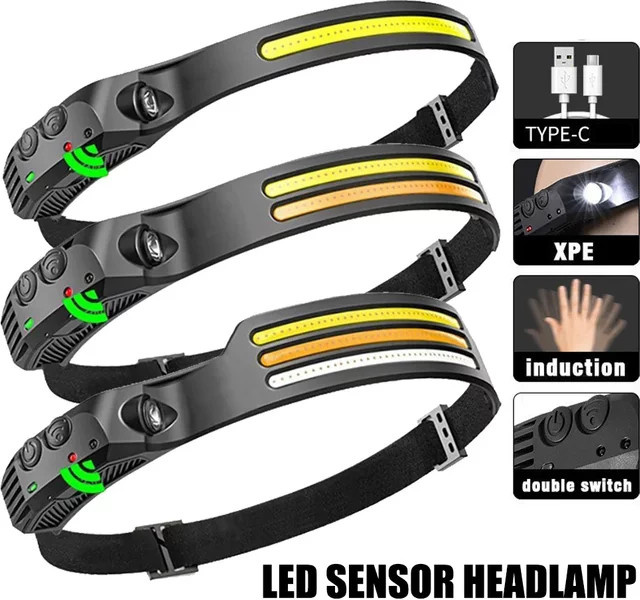 ESMARTER LED Stirnlampe mit Bewegungssensor, wiederaufladbare Fronttaschenlampe, wasserdicht, Schwarz - Bild 1