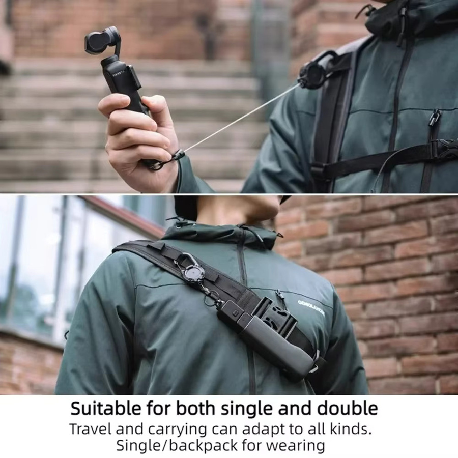 DJI Osmo Pocket 3 Zubehör: Tragbare Teleskop-Rucksackhalterung mit Schnellverschluss und ausziehbarem Trageriemen in Schwarz - Bild 5