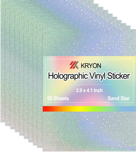 Sand Star Holographisches Aufkleberpapier Overlay, 50 Blatt Selbstklebende Vinyl Kaltlaminierfolie, Breite: 7,37 cm, Höhe: 10,41 cm - Bild 1