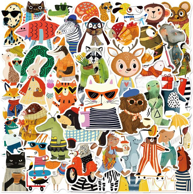 mobokono Aquarell-Tieraufkleber, 50-teiliges Set, bunt - Bild 1