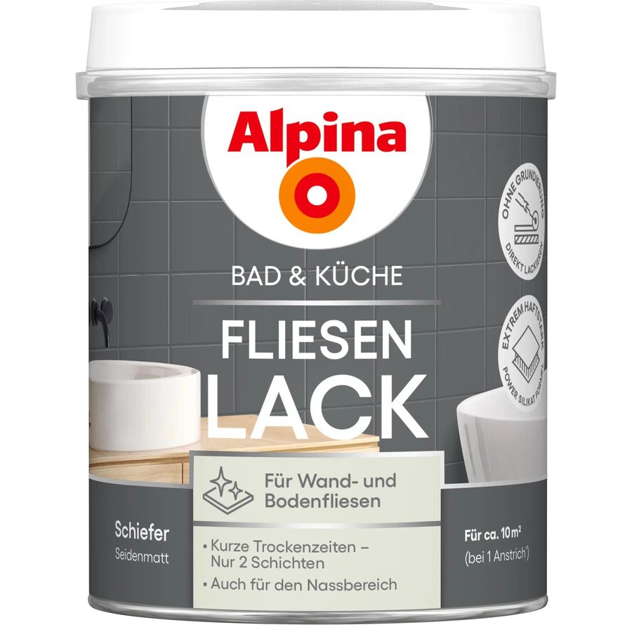 Alpina Fliesen-Lack Bad & Küche 2 Komponenten Schiefer Grau Seidenmatt 750 ml - Bild 2