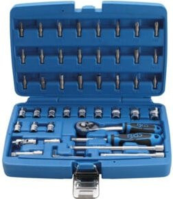 BGS Steckschlüssel-Satz 2144 mit 46 Teilen, Antrieb 1/4 Zoll (6,3 mm), aus Chrom-Vanadium-Stahl, Farbe Blau - Bild 1