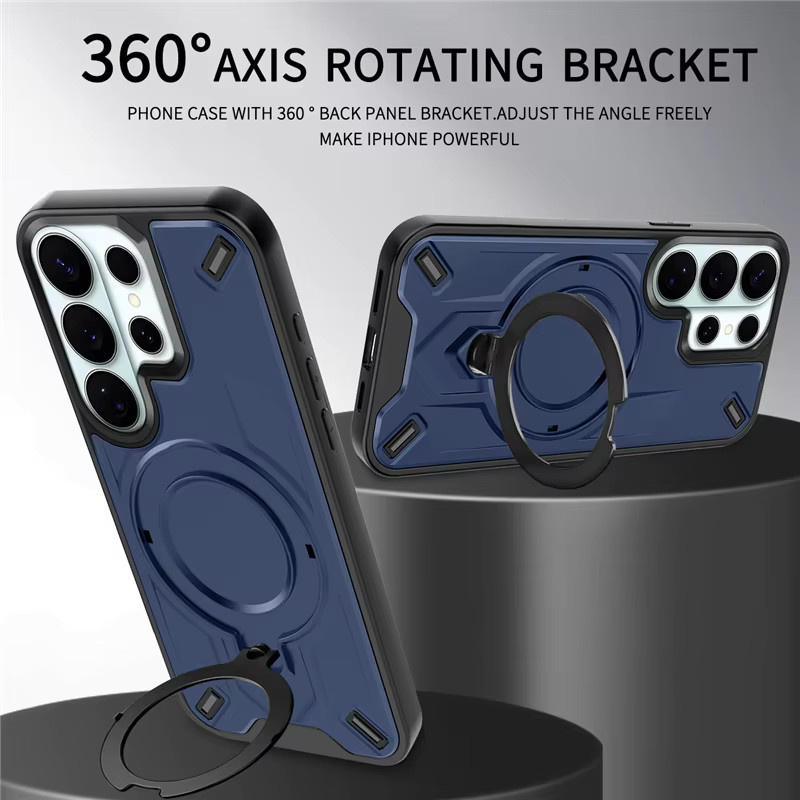 Stoßfeste magnetische Schutzhülle mit 360 Grad drehbarer und faltbarer Halterung für Samsung Galaxy S26 S25 S24 S23 FE Ultra Plus in Silber - Bild 3