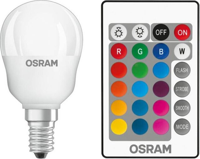 Osram LED-Leuchtmittel Tropfen RGBW mit Fernbedienung, E14, dimmbar, 250 lm, 2700 K, Warmweiß - Bild 1