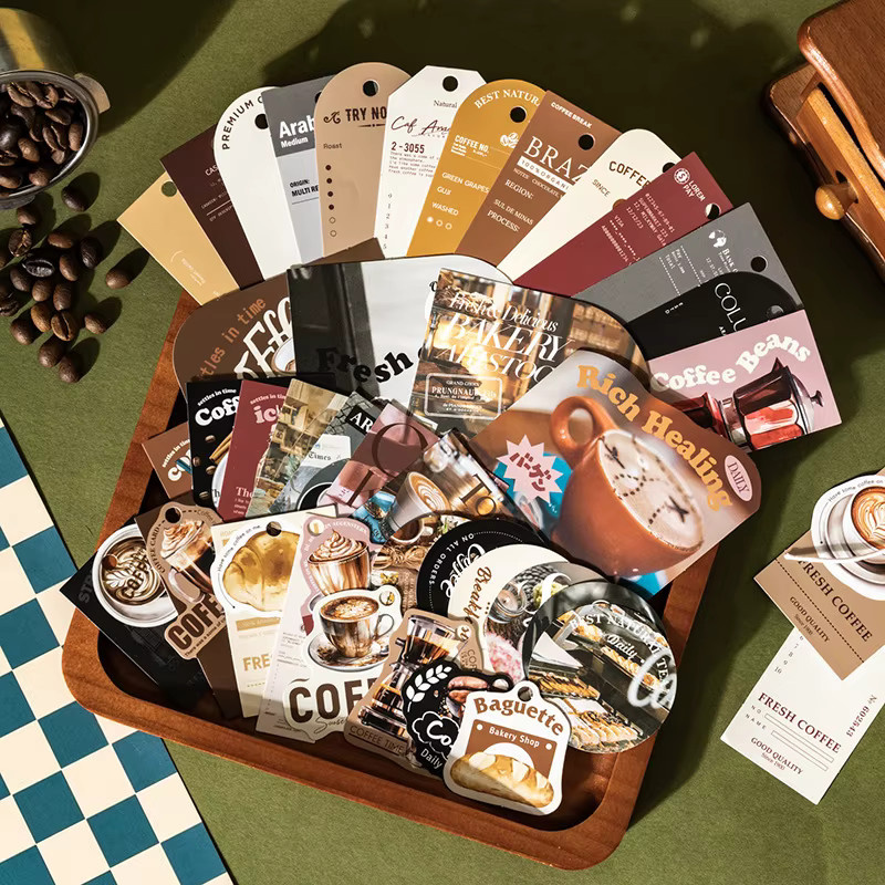 Retro Kaffee Sticker Set Open a Coffee Shop Serie mit 30 Blatt in 4 verschiedenen Designs für Scrapbook und Bastelarbeiten, Mehrfarbig - Bild 2