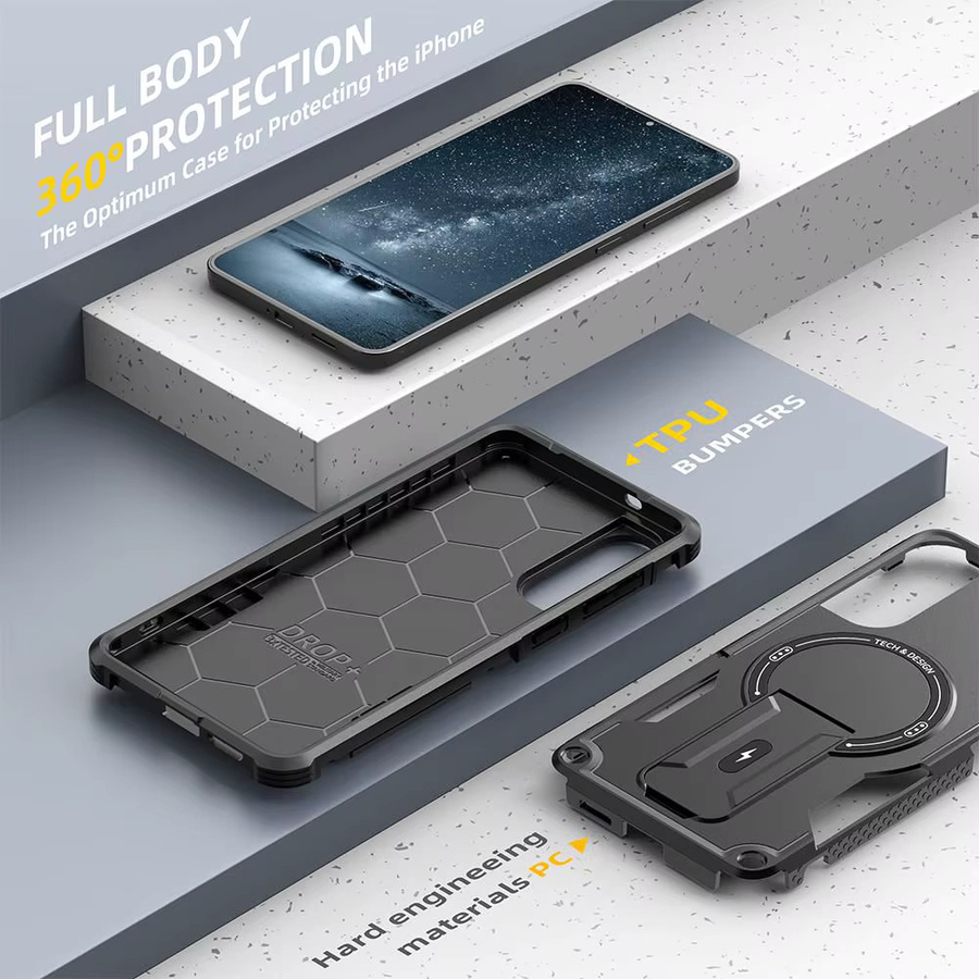 Handyhülle mit Halterung für Samsung Galaxy S26 S25 S24 S23 S22 Ultra S23 Plus A56 A36 A26 A16 A55 A25 A15 A05 A05S A35 A14 A54 5G in Blau und Schwarz - Bild 4