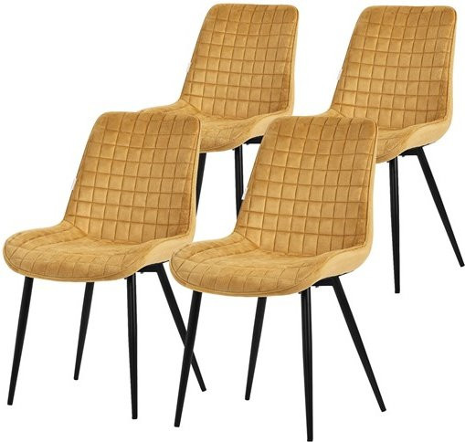 ML-Design Esszimmerstuhl 4er Set in Senfgelb mit Samtbezug und Stahlbeinen - Bild 1