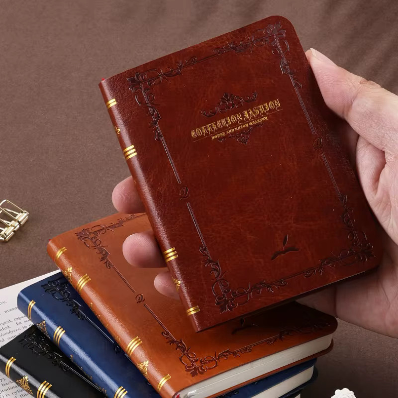 SQUMIDER Vintage-Notizbuch A6 mit Golddruck, Hardcover aus PU-Leder, liniertes Tagebuch in Schwarz, Braun oder Gold - Bild 2