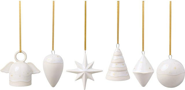 Villeroy & Boch like. Ornamente-Set Winter Glow 6er Set aus Keramik in Weiß - Bild 1