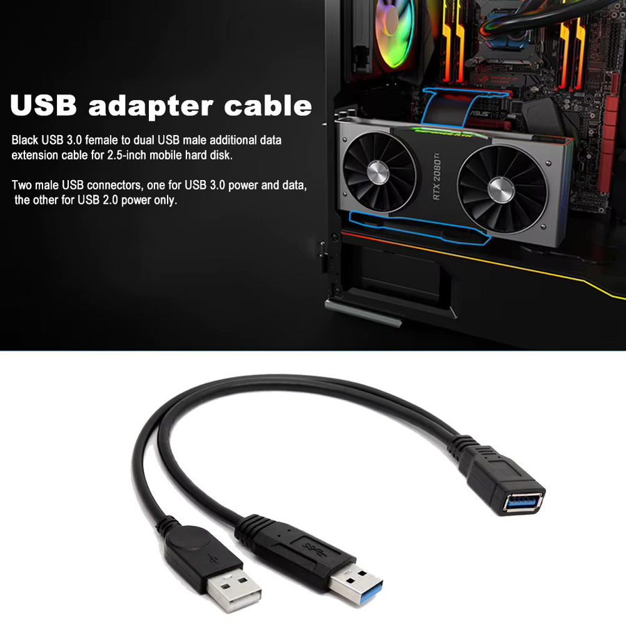 ALLOYSEED USB 3.0 Splitter Verlängerungskabel mit Dual USB Typ A Buchse auf USB Typ A Stecker, Schwarz - Bild 4