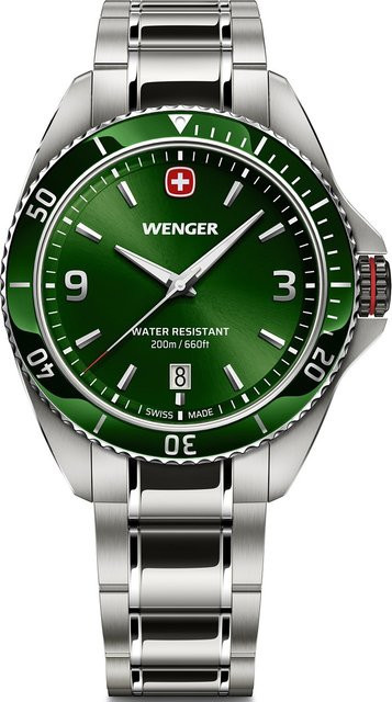Wenger Herrenuhr, Quarz, Edelstahl, Grün, 40 mm, 20 ATM - Bild 1