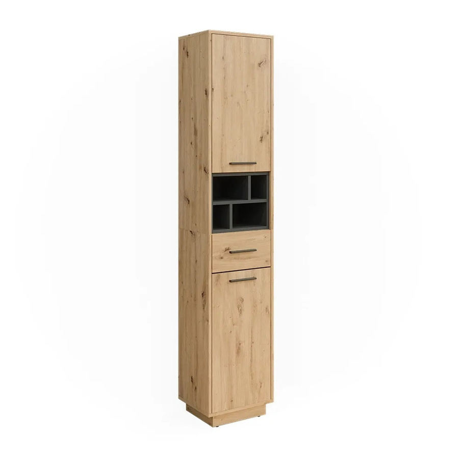 Vicco Badschrank Beatrice Hochschrank in Eiche und Anthrazit mit Türen und Schubladen, B/T/H: 38 x 30 x 190 cm - Bild 3