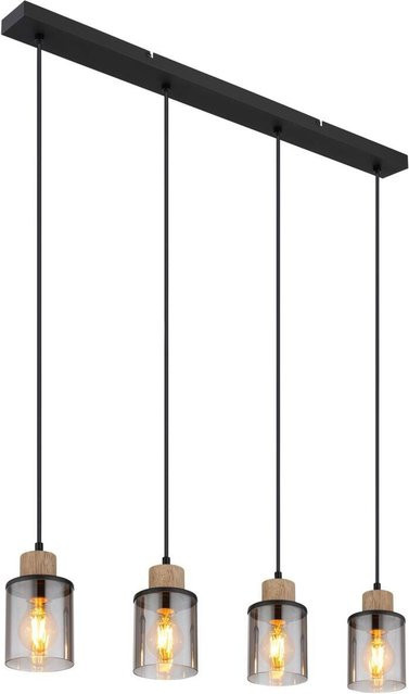 Globo Hängeleuchte Reid 4-flammig Schwarz Holzfarben Glas E27 B/T/H: 78 x 10 x 120 cm - Bild 1