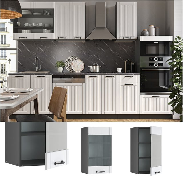 Vicco Hängeglasschrank Fame-Line Küchenschrank im Landhausstil, Weiß/Anthrazit, Breite: 40 cm - Bild 1