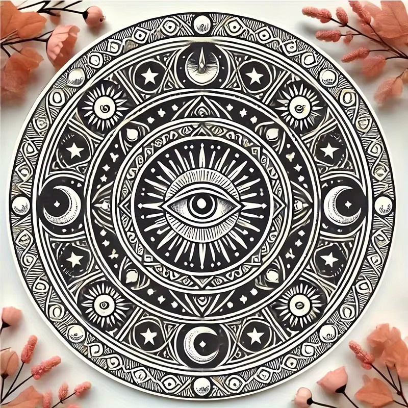 HELLOYOUNG Runde Retro-Wanddekoration aus Metall in Schwarz mit Mandala, Mond und Sonne Design, Durchmesser: 20 cm - Bild 3