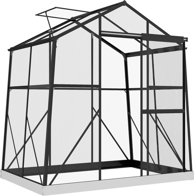 Outsunny Gewächshaus aus Aluminium und Polycarbonat in Schwarz mit Fenster, Schiebetür und Fundament, B/T/H: 131 x 192 x 203 cm - Bild 1