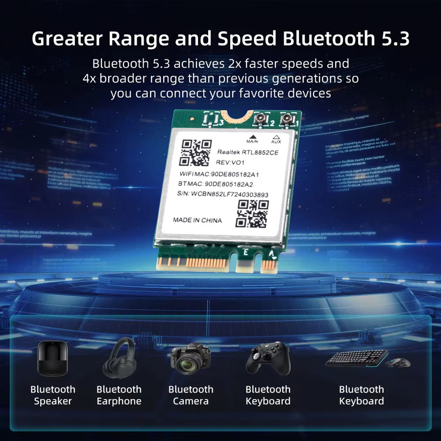 DERAPID WiFi 6E und Bluetooth 5.3 Adapter mit 5400 Mbit/s, Triple Band NGFF M.2 Netzwerkkarte für Windows 10/11, RTL8852CE kompatibel mit AX210 - Bild 4
