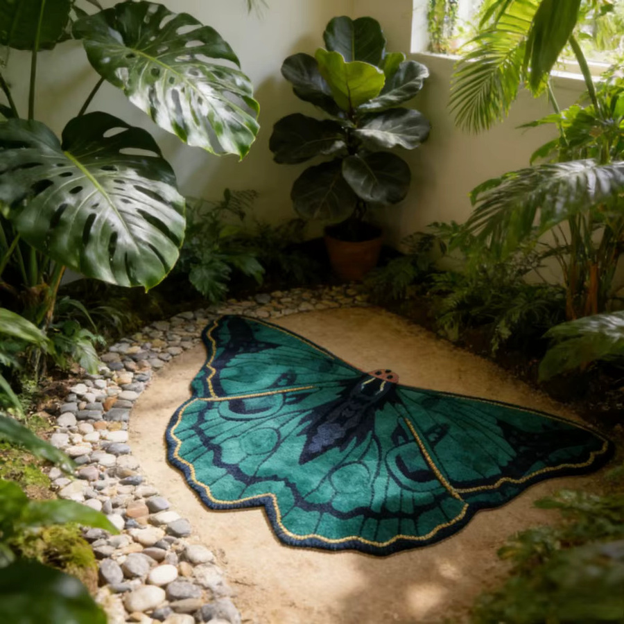 VIKAMA Vintage Teppich in Grün mit Schmetterlingsdesign, rutschfest und schmutzabweisend für Wohnzimmer, Schlafzimmer oder Balkon - Bild 3