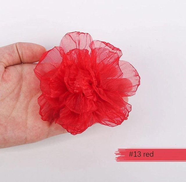 Handgemachte Chiffon-Stoff-Aufnäher-Applikation mit Blumenmotiv von Love Home Garden in Rot, Durchmesser: 9 cm, für Kleidung, Hüte, Taschen und DIY-Accessoires - Bild 1