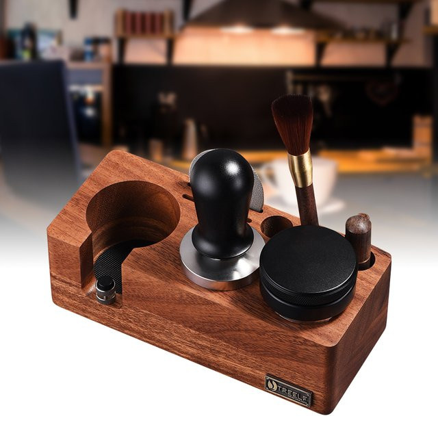 TREELF Kaffee Tamper Halter Multifunktionsständer aus Walnuss in Braun für 54mm und 58mm Espresso Tamping Station - Bild 1