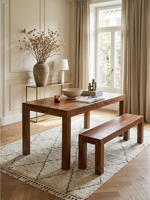 Esstisch Massivholz MUMBAI von KADIMA DESIGN, rechteckig, Braun, B/T/H: 140 x 80 x 76 cm - Bild 1
