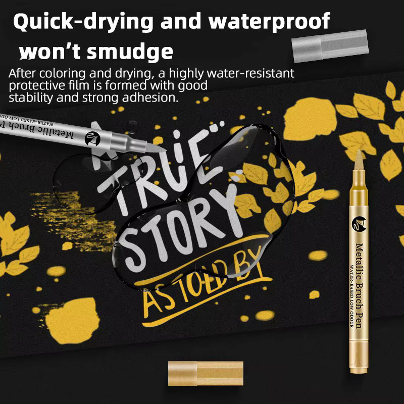 Wasserfester Metall-Bastelstift mit weichem Pinselkopf in Gold und Silber, schnell trocknender DIY-Graffiti-Farbmarker - Bild 3