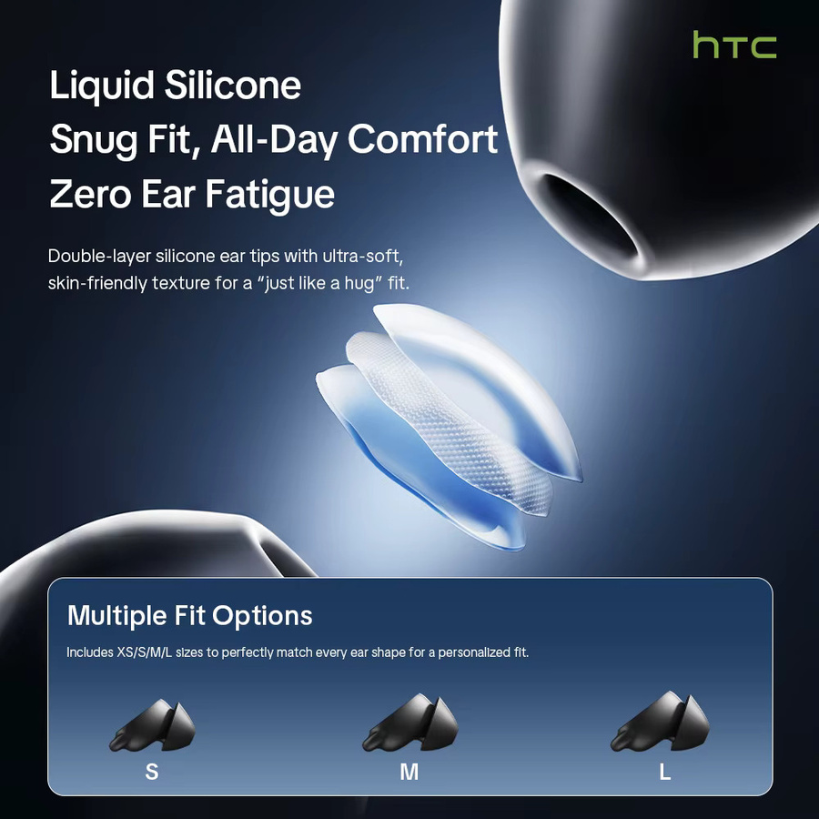 HTC NE92 Schlaf-Ohrhörer In-Ear Bluetooth Kopfhörer Schwarz mit 50 Stunden Wiedergabezeit und geringer Latenz - Bild 5