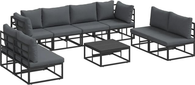 vidaXL Garten-Sofa-Set 9-teilig aus Aluminium in Schwarz mit Kissen - Bild 1
