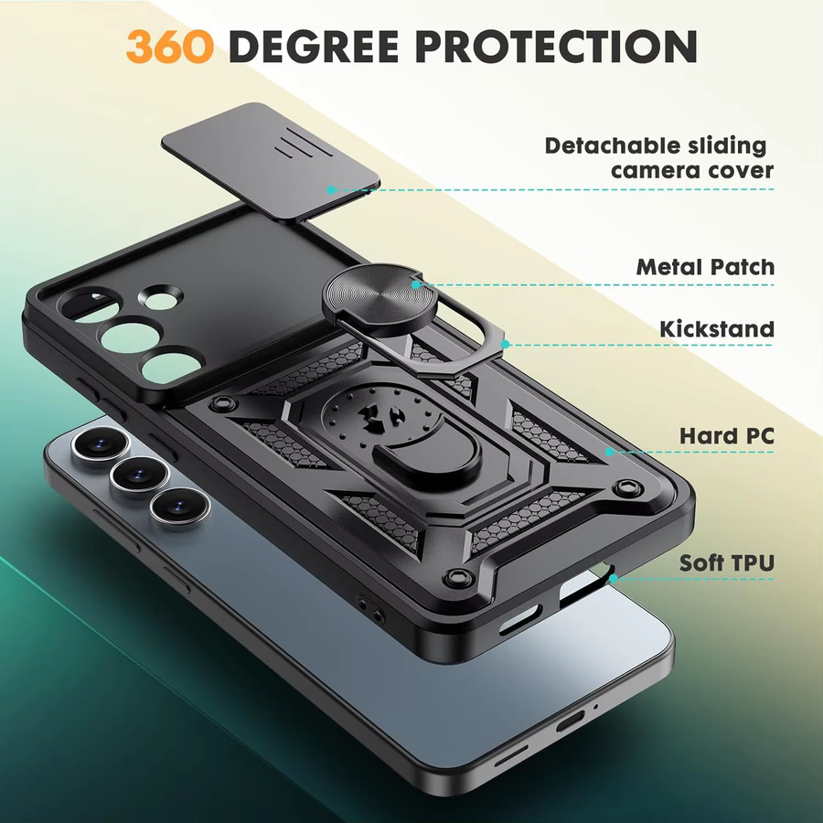 Huikai Schutzhülle für Samsung Galaxy A57 A37 A56 A36 mit Schiebe-Kameraschutz, Ringhalter und Standfunktion in Schwarz - Bild 5