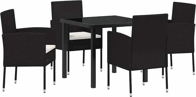 vidaXL Garten Essgruppe aus Poly Rattan und Stahl in Schwarz, 5-teilig mit Kissen, quadratisch - Bild 1
