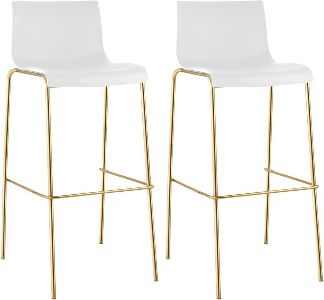 2er Set Barhocker DELUKE TENAR Barstühle mit Lehne aus Kunststoff in Weiß und Gold, B/T/H: 43 x 48 x 100 cm - Bild 1