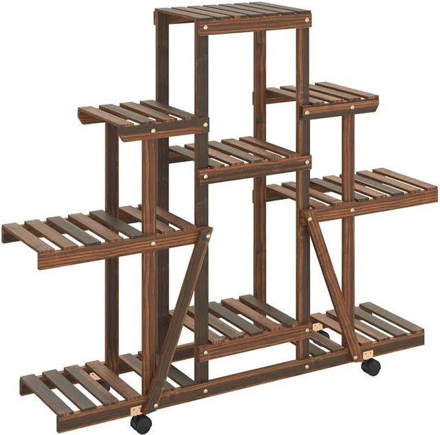 vidaXL Blumenständer mit Rollen aus Tannenholz in Braun im Retro-Stil B/T/H: 110 x 25 x 101 cm - Bild 1