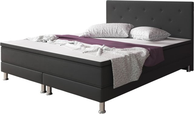 Inter Trading Boxspringbett Esra in Anthrazit mit Webstoff und Bonell-Federkern, B/T: 140 x 200 cm - Bild 1