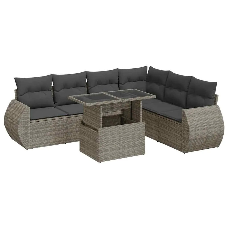 vidaXL 7-teilige Garten-Sofagarnitur in L-Form aus Poly-Rattan in Grau mit wetterfesten Kissen und pulverbeschichtetem Stahlgestell - Bild 2