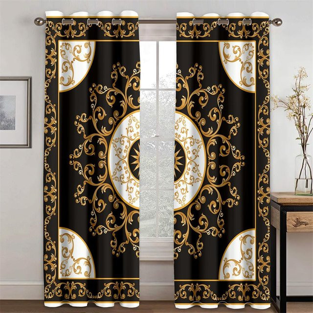 2er-Set Verdunkelnde Fenstervorhänge mit 3D-Musterdruck in Schwarz inklusive Haken, Breite: 100 cm, Höhe: 130 cm - Bild 1