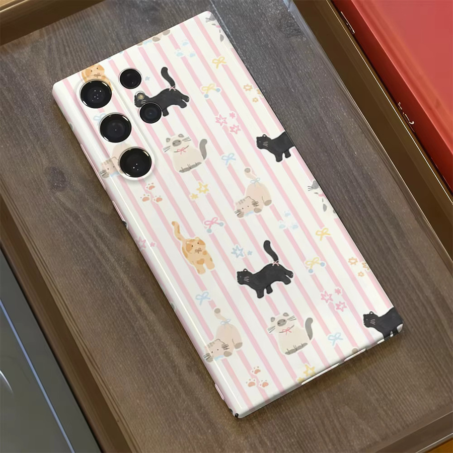 Glänzende Handyhülle mit Katzenstreifen-Design in Pastellfarben für Samsung Galaxy S25 Ultra, S24 und S23 Ultra Plus mit doppellagiger Rückseite - Bild 2