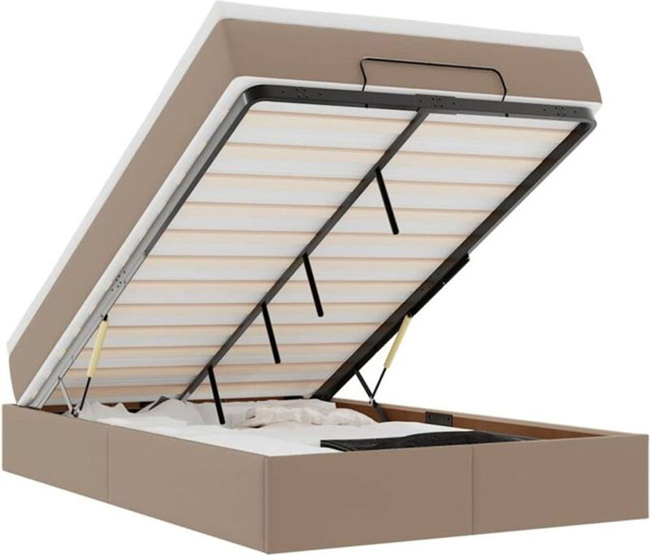 Vidaxl Ottoman Polsterbett mit Matratze in Braun, B/T/H: 120 x 190 x 23,5 cm, Kunstleder und Metall - Bild 1