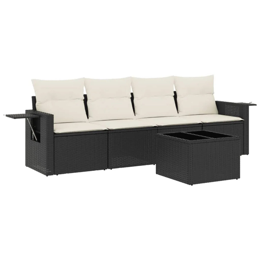 vidaXL 5-teilige Garten-Sofagarnitur aus Poly-Rattan mit Kissen in Schwarz - Bild 2