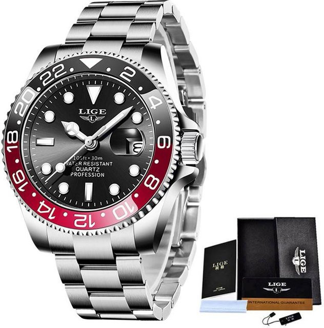 LIGE Digitaluhr, Quarz, Edelstahl, Schwarz, 43 mm, Herren - Bild 1