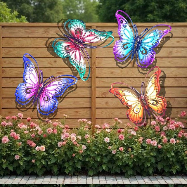 4er-Set MarkMew Metall-Schmetterling Wanddeko in Blau für Garten, Terrasse und Balkon - Bild 1