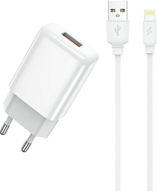 Prestico F9S Netzladegerät mit Lightning-Kabel, 12W, 2.4A, 1 x USB-A, Weiß - Bild 1