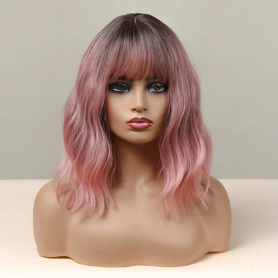 TINY LANA Synthetik-Perücke, Bob, braun-schwarz-rosa Ombre, mit Pony, Damen - Bild 2