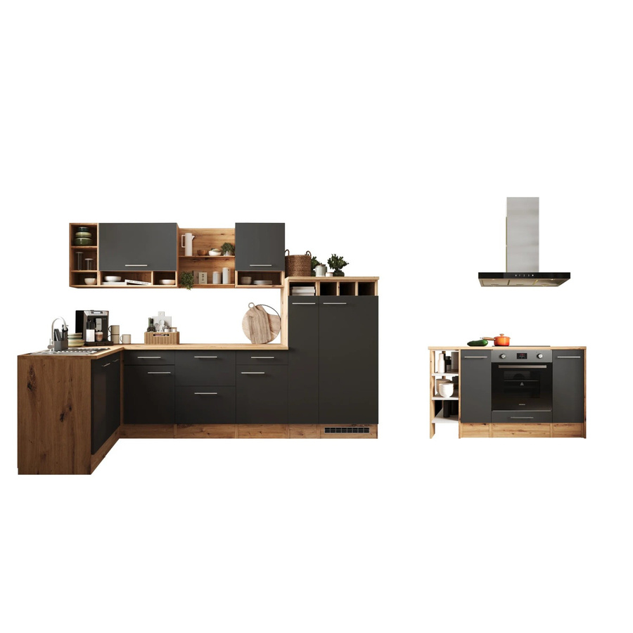 Respekta Winkelküche Hilde in Grau Matt mit Wild Oak Optik, B/H/T: 310 x 205 x 172 cm - Bild 2