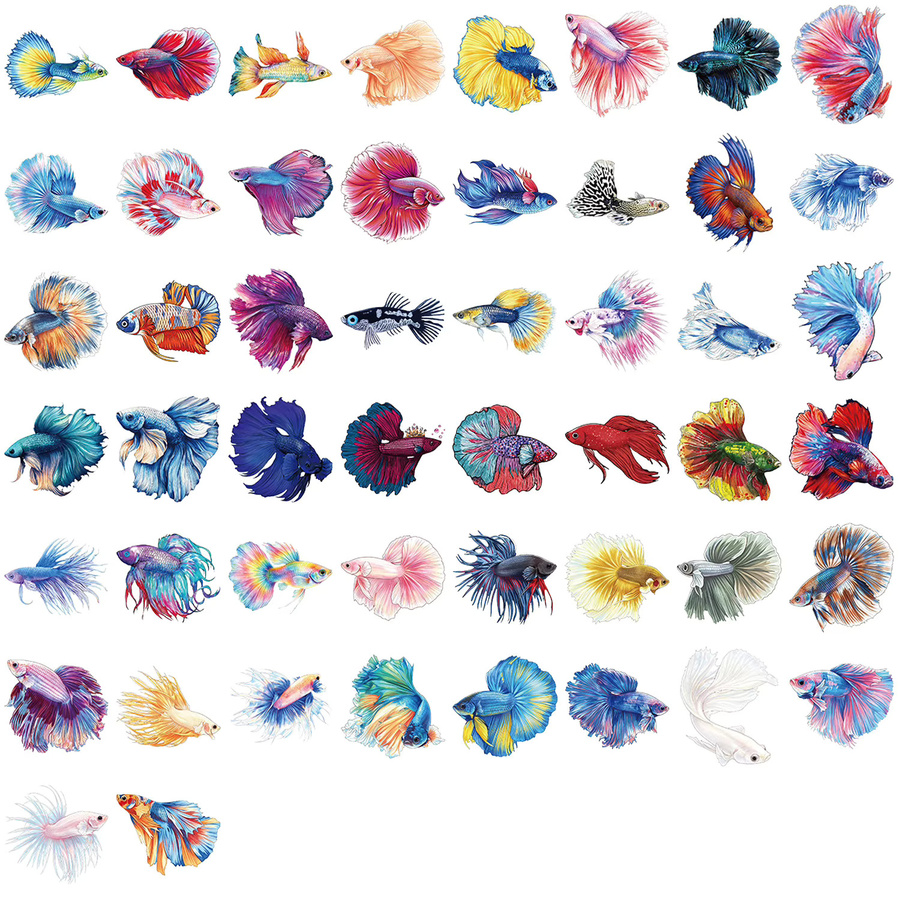 GOGOTU Guppy-Fisch-Graffiti-Aufkleber, 50 Stück, niedliche PET-Fisch-Cartoon-Sticker - Bild 2