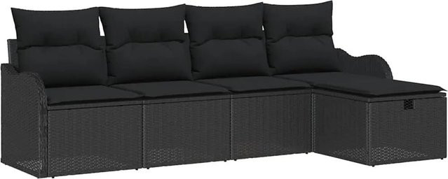 vidaXL Garten-Sofa-Set aus Poly Rattan in Schwarz mit 5 Teilen und Kissen inklusive Aufbewahrungsfunktion - Bild 1
