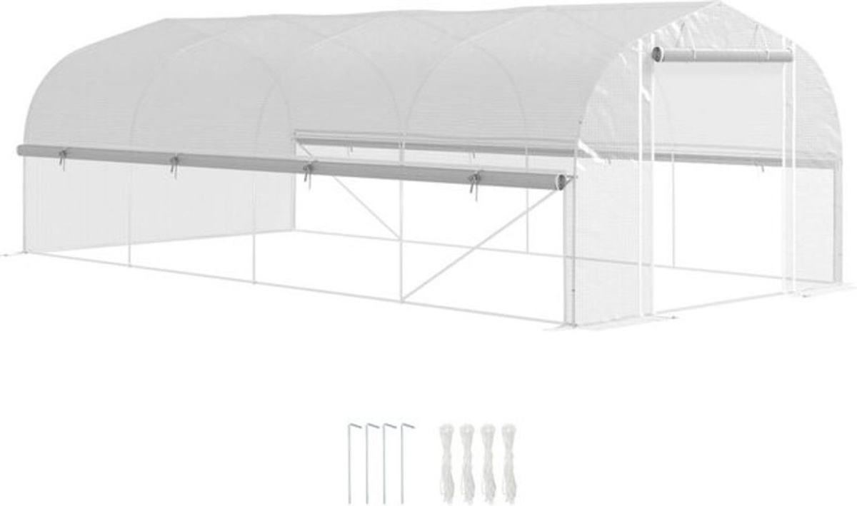 Outsunny Gewächshaus Weiß mit verzinktem Stahlrahmen und UV-beständiger Folie, B/T/H: 600 x 300 x 200 cm - Bild 1