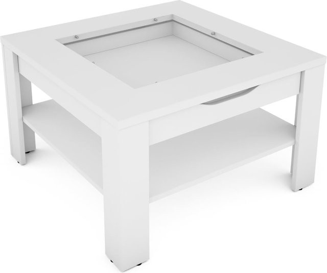 byLIVING Couchtisch RALPH modern in Weiß mit Glaseinlage und Schublade, B/T/H: 67 x 67 x 43 cm - Bild 1