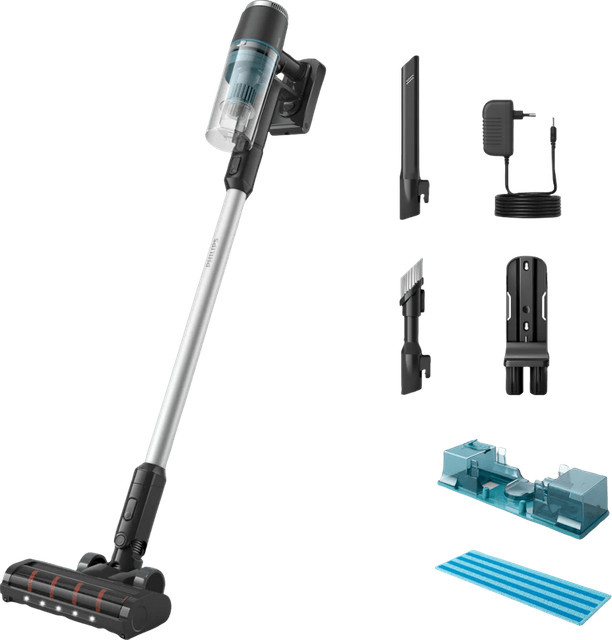 Philips Series 3000 XC3133/01 Beutelloser Akku-Staubsauger in Silber mit LED-Scheinwerfer und Ersatzakku - Bild 1